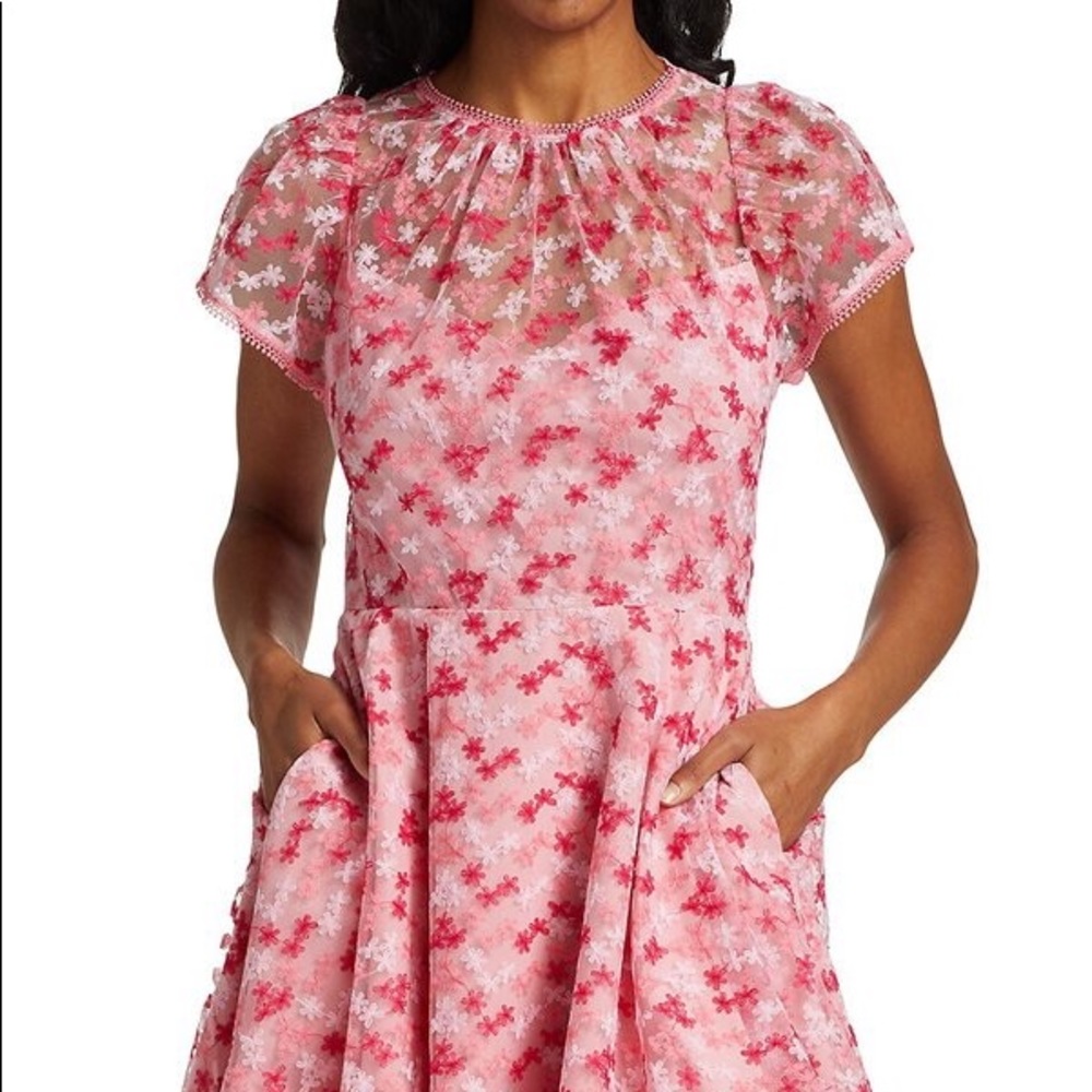 ML Monique Lhuillier Floral Mesh Mini Dress